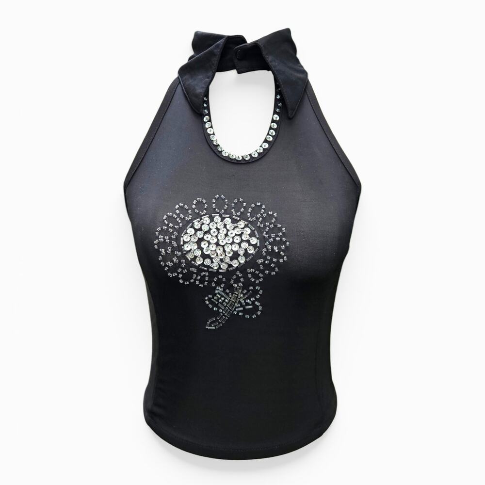 Euro Sequin Top Whimsigoth Corset Back Club Wear - Size XS